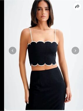 Meshki Alessio Scalloped Linen Blend Black Cami Top Sz-S Monochrome Regatta